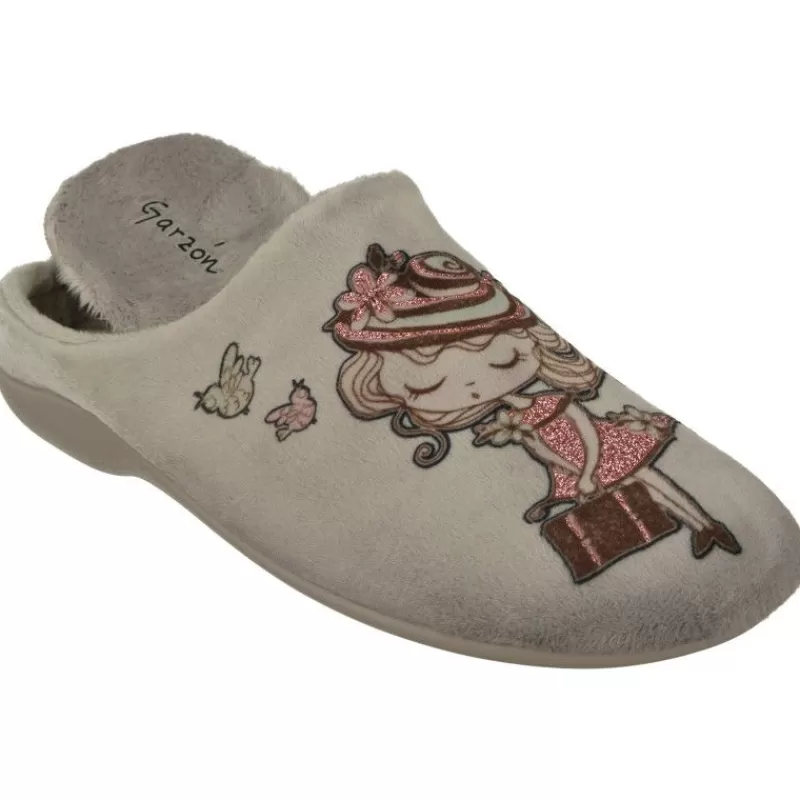 Garzon Chinelas-Zapatilla Chinela De En Pano De Dacha Estampado Con Planta Anatomica Extraible Y Piso De Caucho Gris