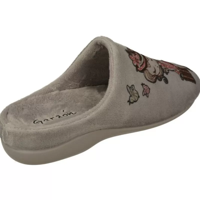 Garzon Chinelas-Zapatilla Chinela De En Pano De Dacha Estampado Con Planta Anatomica Extraible Y Piso De Caucho Gris