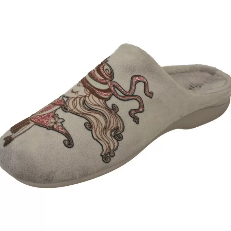 Garzon Chinelas-Zapatilla Chinela De En Pano De Dacha Estampado Con Planta Anatomica Extraible Y Piso De Caucho Gris