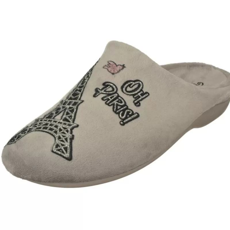 Garzon Chinelas-Zapatilla Chinela De En Pano De Dacha Estampado Con Planta Anatomica Extraible Y Piso De Caucho Gris