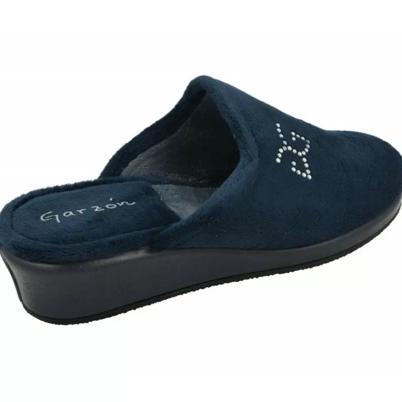 Garzon Chinelas-Zapatilla Chinela De En Pano De Terciopelo Con Bordado En Pala Y Cuna Esponja De Gran Confort
