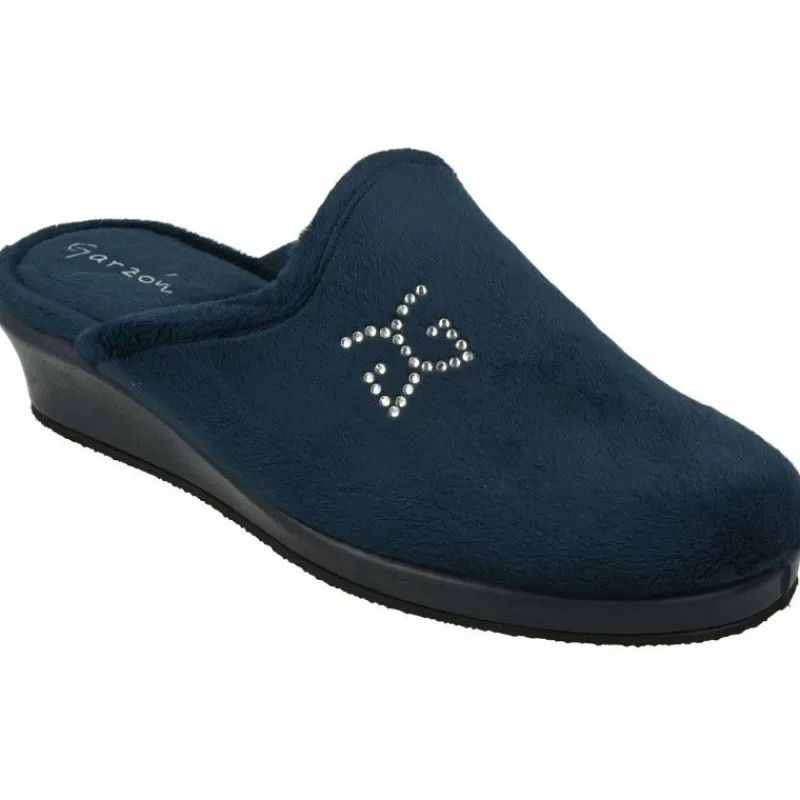 Garzon Chinelas-Zapatilla Chinela De En Pano De Terciopelo Con Bordado En Pala Y Cuna Esponja De Gran Confort