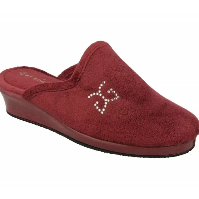 Garzon Chinelas-Zapatilla Chinela De En Pano De Terciopelo Con Bordado En Pala Y Cuna Esponja De Gran Confort