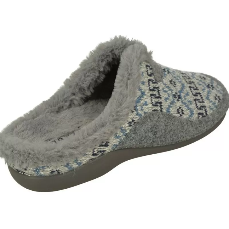 Garzon Chinelas-Zapatilla Chinela De En Pano Nordico Estampado, Planta Anatomica Extraible Y Piso De Caucho Gris