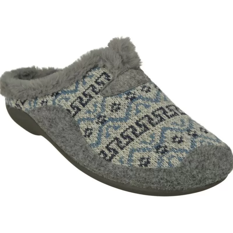 Garzon Chinelas-Zapatilla Chinela De En Pano Nordico Estampado, Planta Anatomica Extraible Y Piso De Caucho Gris
