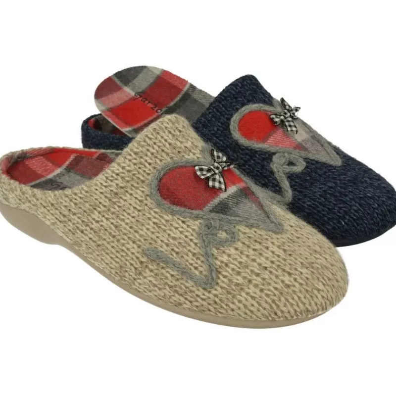 Garzon Chinelas-Zapatilla Chinela De En Pano Punto Con Corazon Estampado Y Planta De Descanso Extraible Y Piso De Caucho