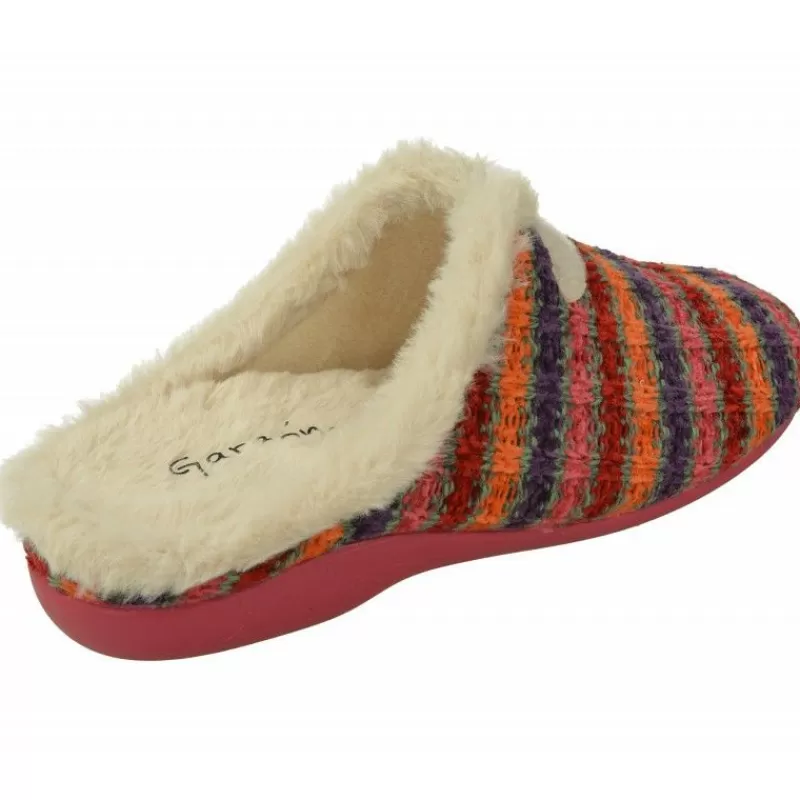 Garzon Chinelas-Zapatilla Chinela De En Punto De Lana Rayas Con Planta Extraible Y Suela De Caucho