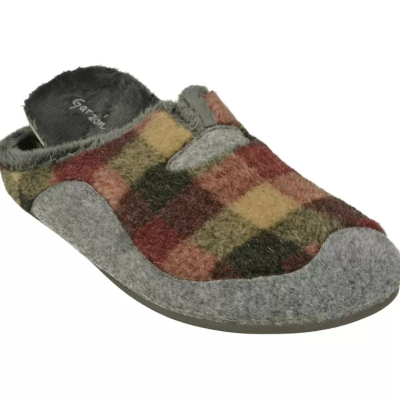 Garzon Chinelas-Zapatilla Chinela De Pano Combinado Cuadros, Planta Anatomica Extraible Y Piso De Caucho En Horma De Ancho Especial Burdeos
