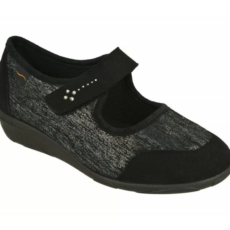 Doctor Cutillas Zapatillas De Lona-Zapatilla Pulsera Del De Pano Brillos Adaptable Con Piso De Caucho Y Planta De Gel Amortiguada Negro