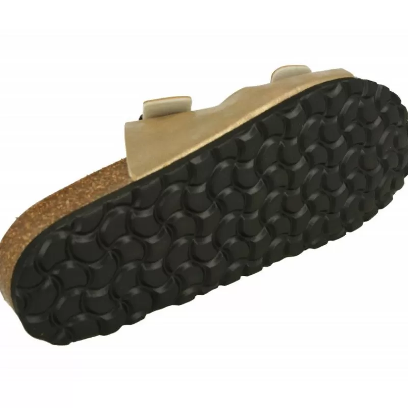 AUTENTI Sandalias-Zueco Doble Tira Hebilla Con Planta De Descanso Anatomica Y Piso Microporoso Platino