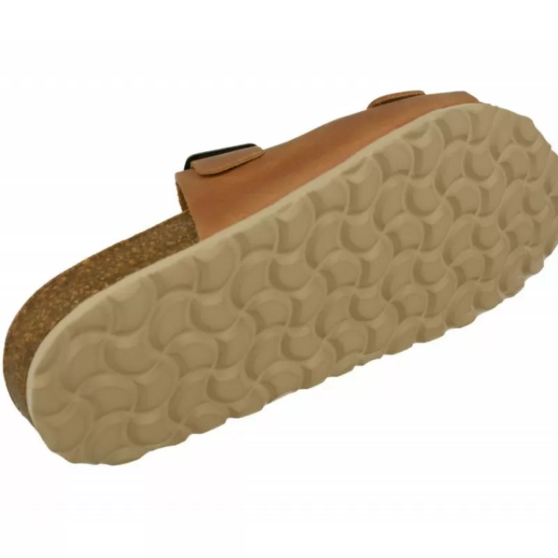AUTENTI Sandalias-Zueco Doble Tira Hebilla Con Planta De Descanso Anatomica Y Piso Microporoso Cuero